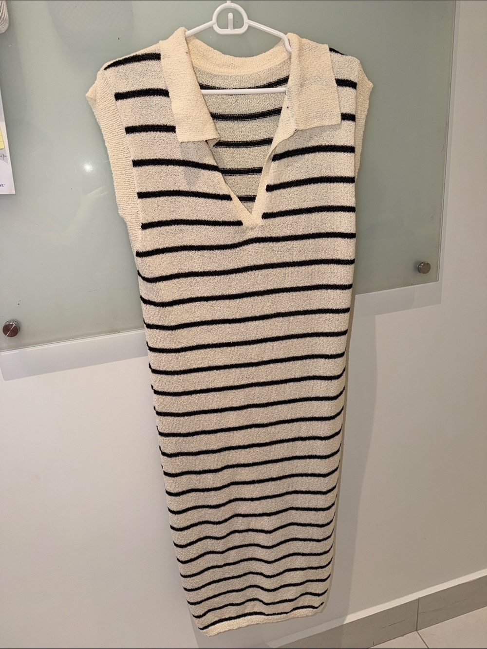 Striped Cream and Black Collared Knit Dress